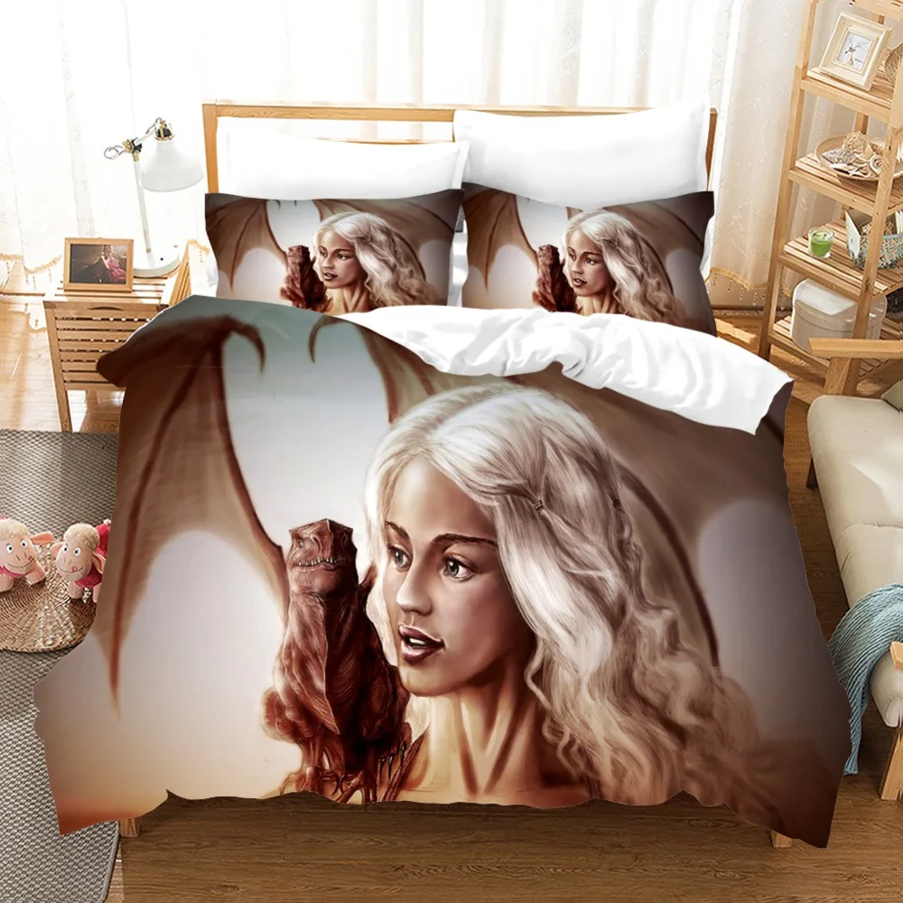 Movies Bedding Set 3D Print Daenerys Targaryen Duvet Cover Set Twin Full Queen King Size Bed Linen Set Pillowcase Bedclothes