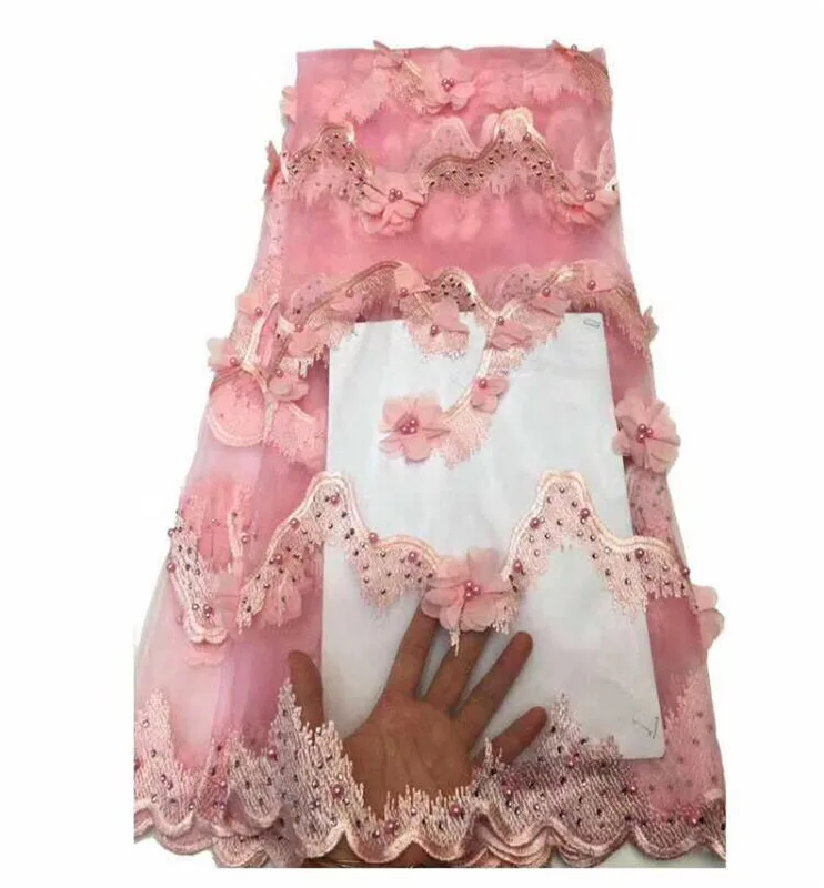 3D цветок Чистая кружевная ткань зеленый Высокое качество африканская Сетка Свадебное платье невесты шитье Бисером Вышитый материал Небесно-Голубой