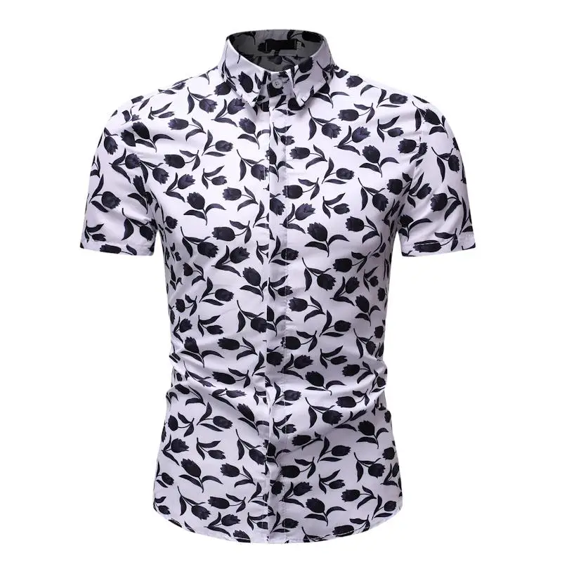 

Flower Casual Blouse Men Hawaiian Shirt Dress Summer Social Shirt Men Short sleeve Floral Fashion New