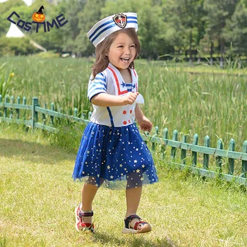 

Girl's Little Sailor Costume Sparkling Stars Sequins Tutu Stripe Short Sleeve Sailor Dress with Hat Nautical Party Fancy Dress