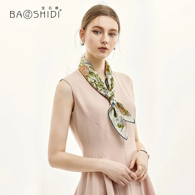[BAOSHIDI]2019 модные шарфы для шеи 100% Шелковый женский шарф весенний платок из чистого