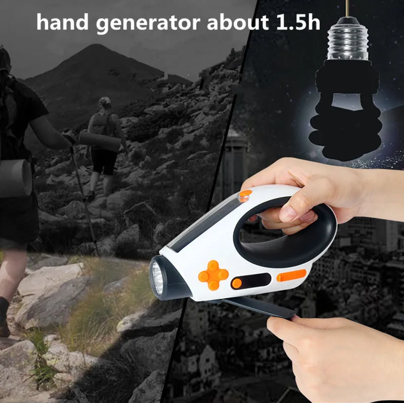 Multifunction Solar Charged Led Flashlight Manual Electricity Generation FMAM Radio Torches USB Charging Portable Camping Light (18)