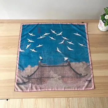 

China SONG Dynasty Crane design 70*70cm square scarf women handmade neck scarves lady neckerchief luxury hair scarfs