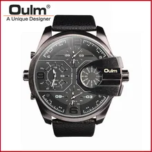10 шт. много OULM Марка Мужские Роскошные Пояса из натуральной кожи ремешок большой циферблат спортивные кварцевые часы 3 часовой пояс Водонепроницаемый армии наручные часы