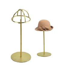 Free Shipping Titanium Gold Polish Adjustable Hat Display Rack Metal Hat Cap Display Stand Holder