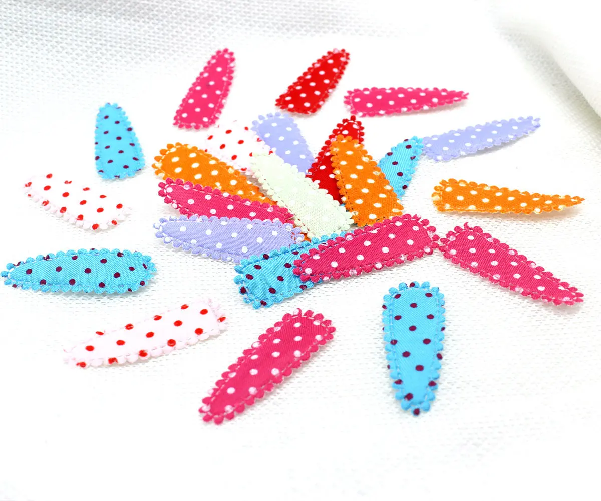 

1500pcs 35 mm. Satin Snap clip cover - Mix colors (without snap clips) polka dots padded hair snap clips covers display