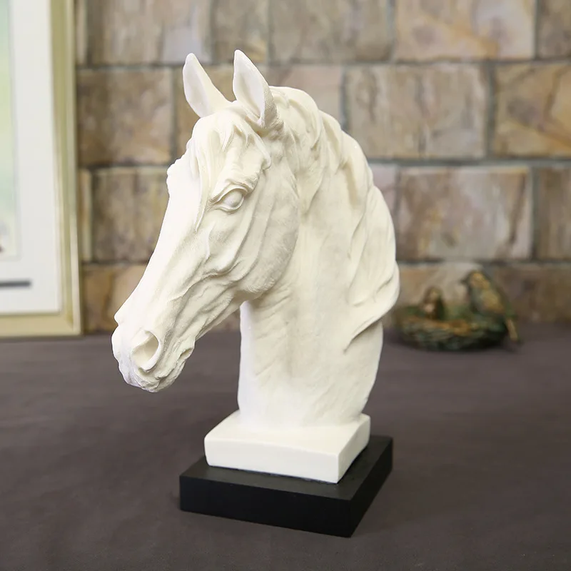 White Sandstone Horse Head Statue Sculpture Resin Ornaments Home Living