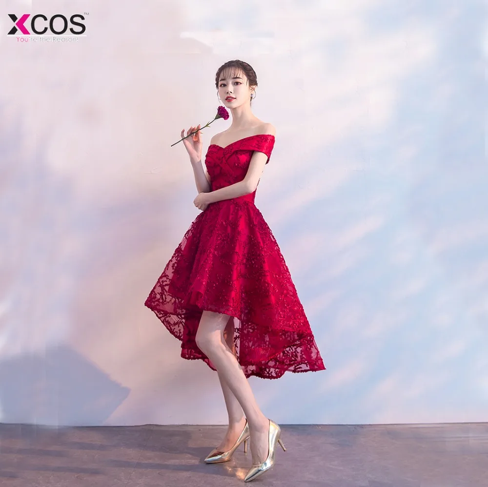 Vestidos de graduacion 2018 дешевое красное домашнее платье Асимметричный Подол коктейльные