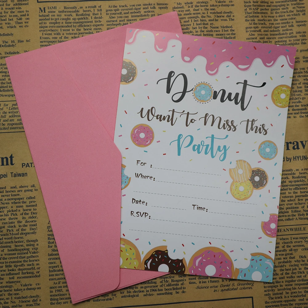 Пончики тема День Рождения тема приглашения карты розовый сладкий Пончик приглашение девушки с днем рождения подарок украшения ZZ006