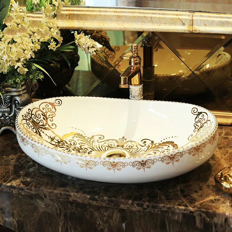 Oval Handmade Porcelain Countertop Lavabo Sink Bathroom Basin china