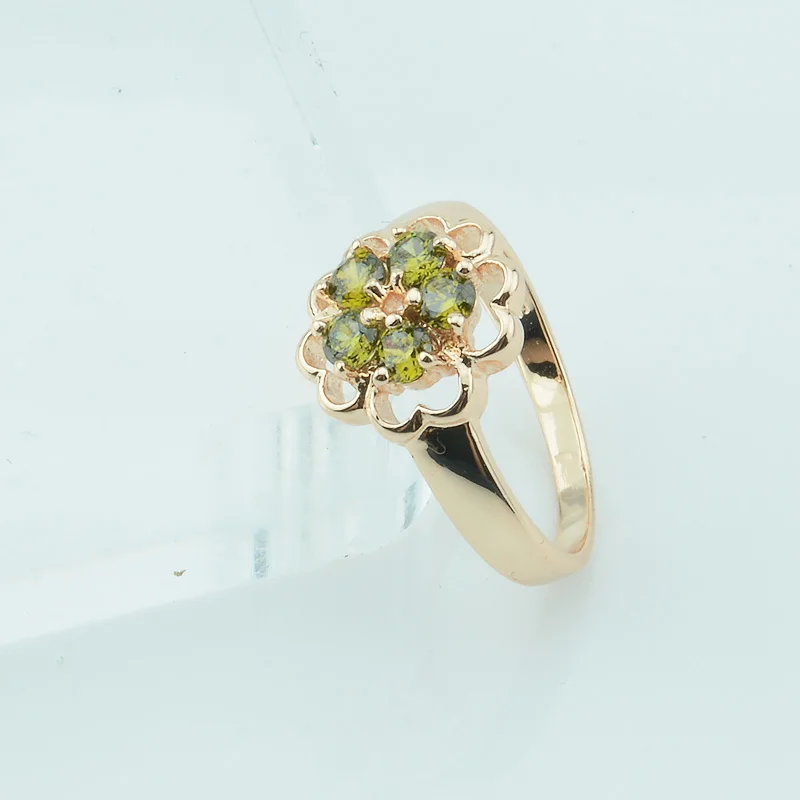 Женское кольцо из розового золота 585 пробы с фианитом 7 мм|wedding rings|colorful ringgreen stone |