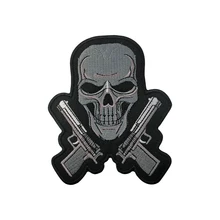 Пистолет и череп Любой пользовательский логотип бирки для одежды бренд украшение из накладок Новые Лос-Анджелеса с вышивкой Утюг на передних накладных Ткань наклейки