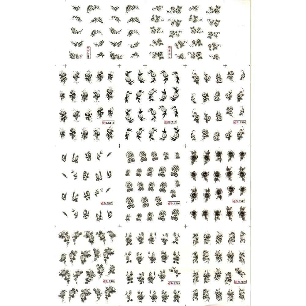 

11 PACKS/LOT NAIL ART BEAUTY WATER DECAL SLIDER NAIL STICKER FLOWER BLACK JASMINE ROSE SWIRL BRANCH BLE510-520
