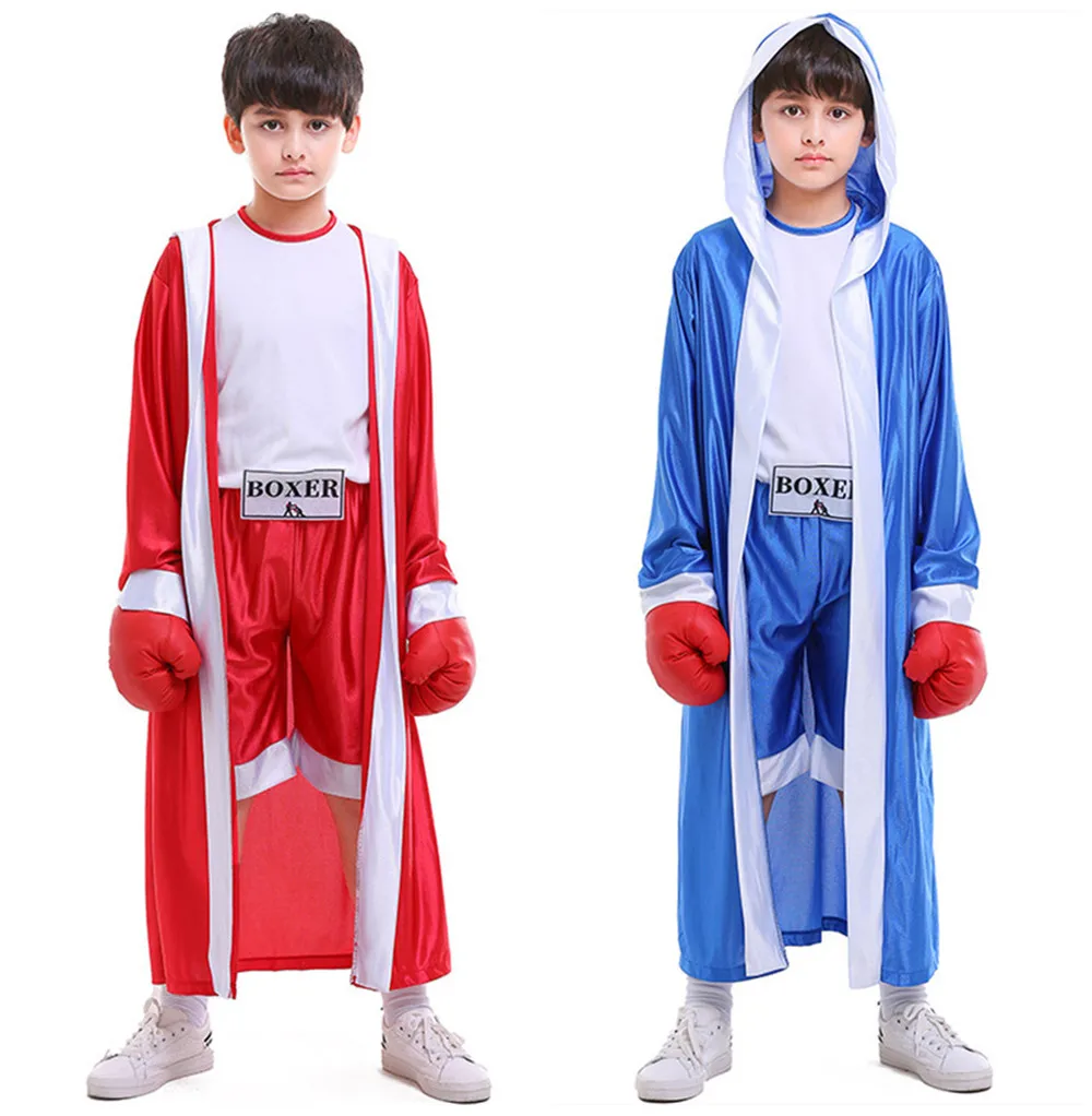 New Kids Boys Red Blue Boxer Children Boxing Game Cosplay Costumes