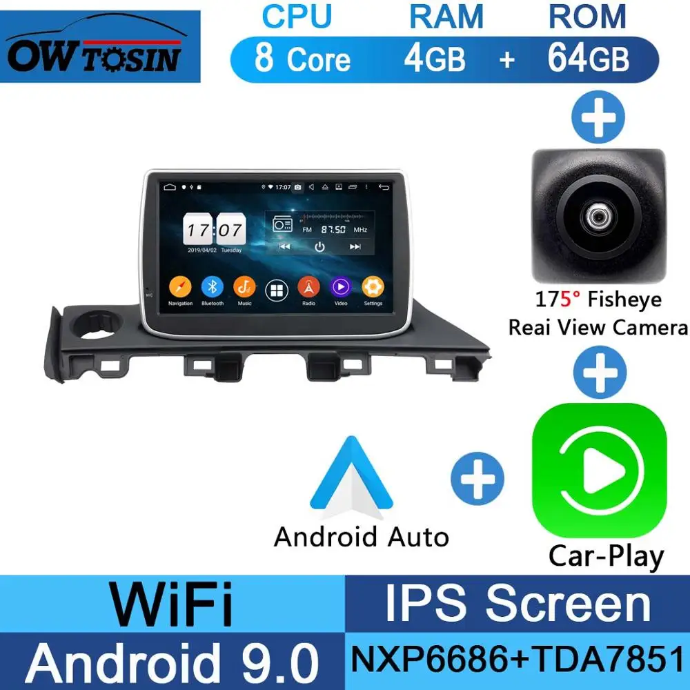 " ips 8 Core 4G ram+ 64G rom Android 9,0 автомобильный DVD навигационный GPS радиоприемник для Mazda 6 III 3 GJ Atenza мазда6 DSP CarPlay - Цвет: Fisheye Carplay n A