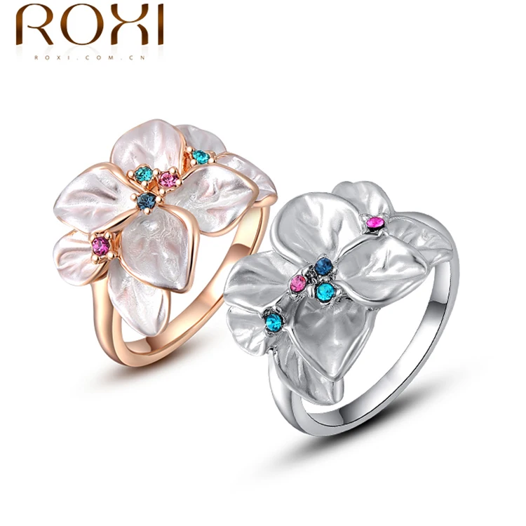 ROXI Exquisite rose golden colorful flower ring plated with AAA zircon fashion jewelry for women best