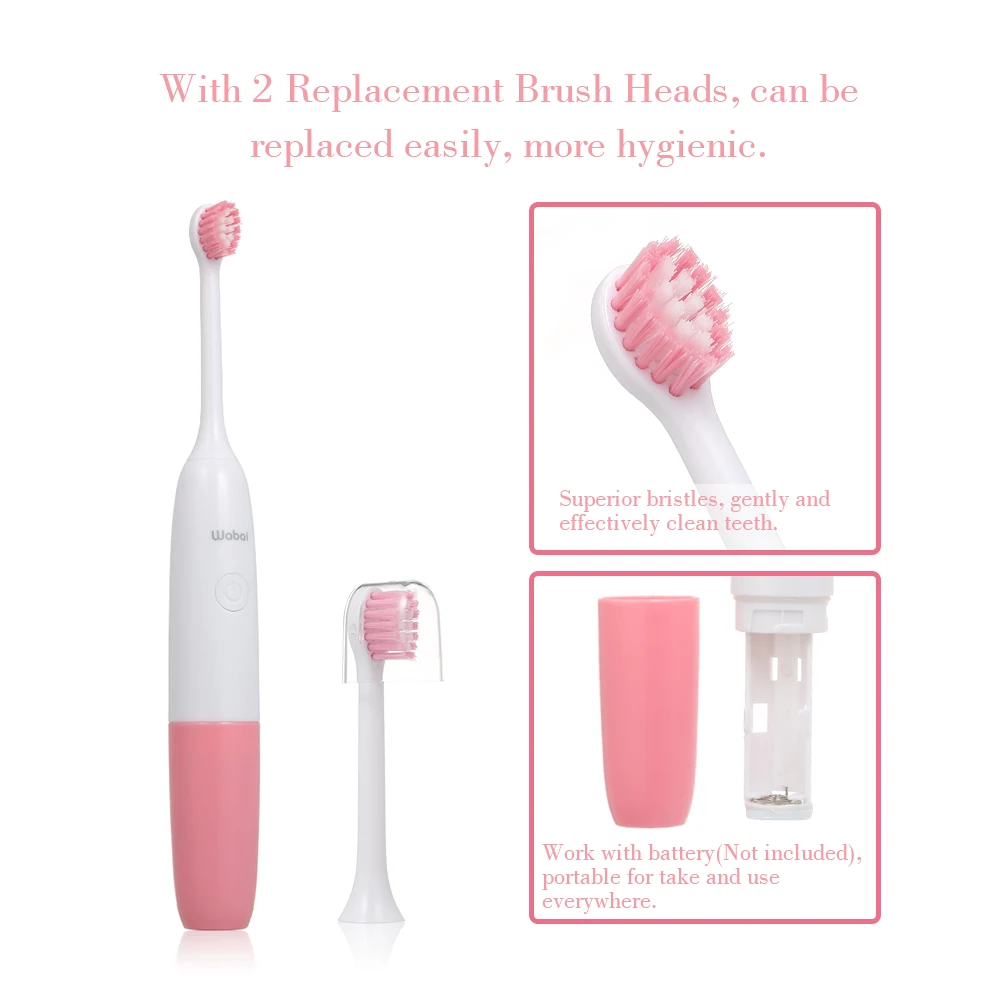 

Electric Toothbrush with 2 Replacement Brush Heads Waterproof Sonic Teeth Brush Deep Cleaning