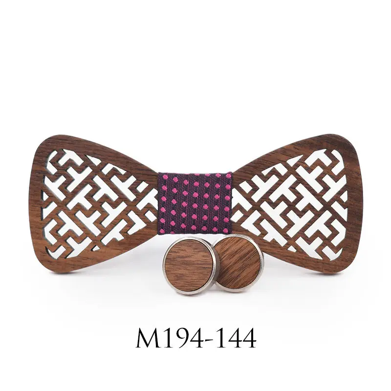 Дизайн геометрический резные деревянные Запонки галстук комплект рубашка запонки галстук костюм деревянный посылка галстуки для мужчин stropdas - Цвет: 194144