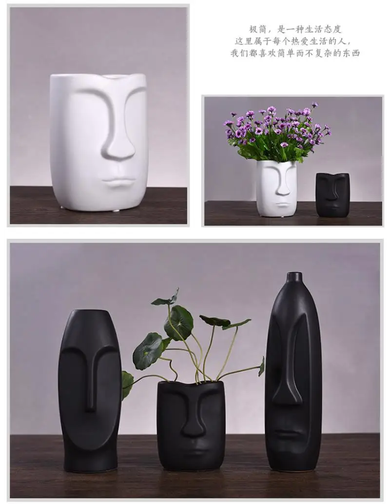 2019 Newes tModern creative ceramic vase decoration indoor home decoration For Black-and-white head