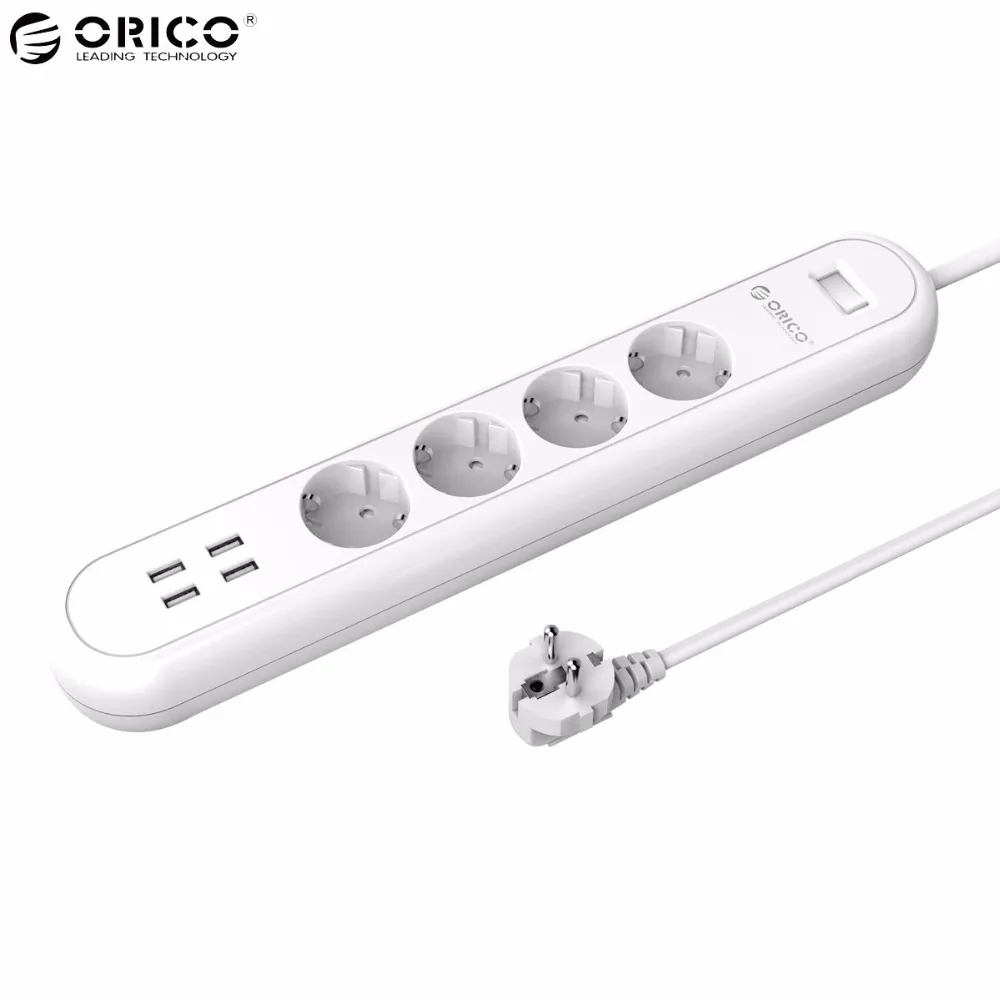 Koop ORICO Smart USB Power Strip Socket EU Plug Overbelasting Schakelaar Surge Protector 4 Outlet met USB Charger 4 Ports 1.5M Power koord