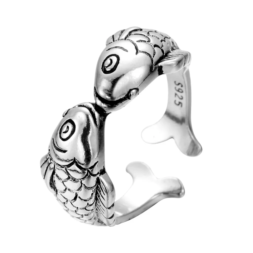 QIAMNI-Antique-Silver-Open-Adjustable-Amazing-Sweet-Lucky-Animal-Double-Kiss-Fishes-Ring-Engagement-Wedding-Party