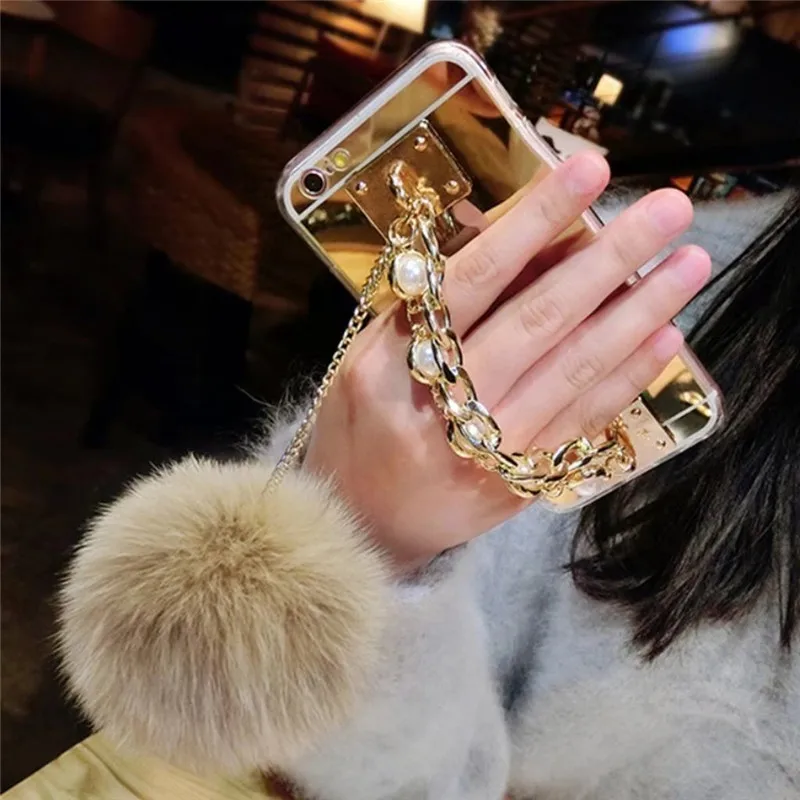 

Fluffy Pearl Diamond Rhinestone Hand Chain Holder Bracelet Shiny Mirror Case For ASUS Zenfone 4Max/ZE553KL/ZD553KL/ZC554KL/GO5.0
