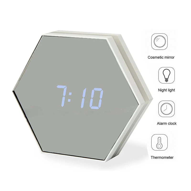 EAAGD Многофункциональный зеркальный будильник перезаряжаемый портативный умный светодиодный цифровой с дисплеем времени/будильника/температуры стол или комната