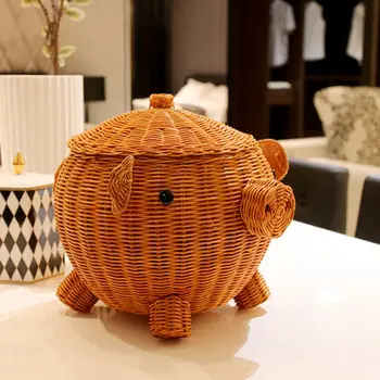 

Rustic rattan storage basket cosmetics storage basket desktop storage box accessories Hand woven rattan crafts wicker basket