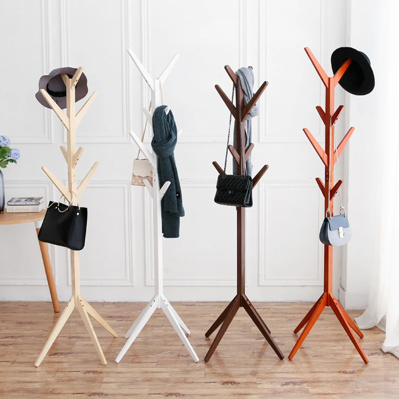 8 Hooks Solid Wood Coat Rack Floor Landing Simple Bedroom Modern