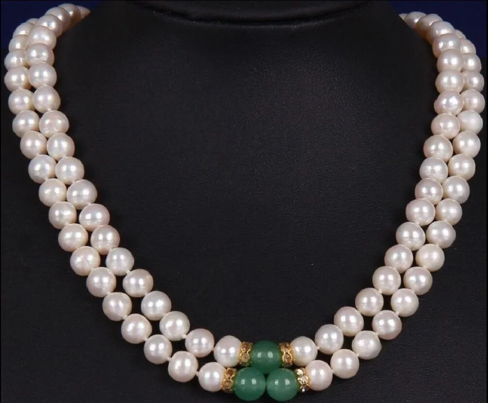 

Jew2822 2 ROW 9-10MM AAA SOUTH SEA WHITE JADE MOTHER PEARL NECKLACE NEW