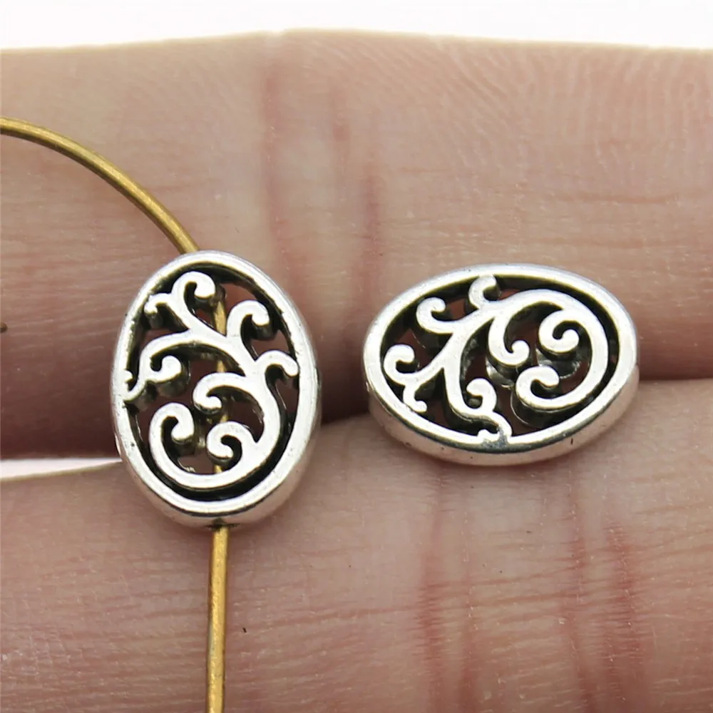 

WYSIWYG 20pcs Oval Carved Small Hole Beads For Jewelry Making 9x12mm Antique Silver Plated Jewelry Accessories