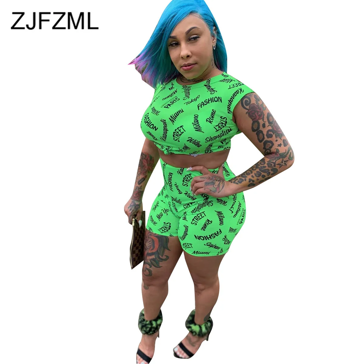 

Plus Size Casual Two Piece Sweat Suits Summer Clothes For Women Letter Print Crop Top And Fitness Shorts Outfits Matching Sets
