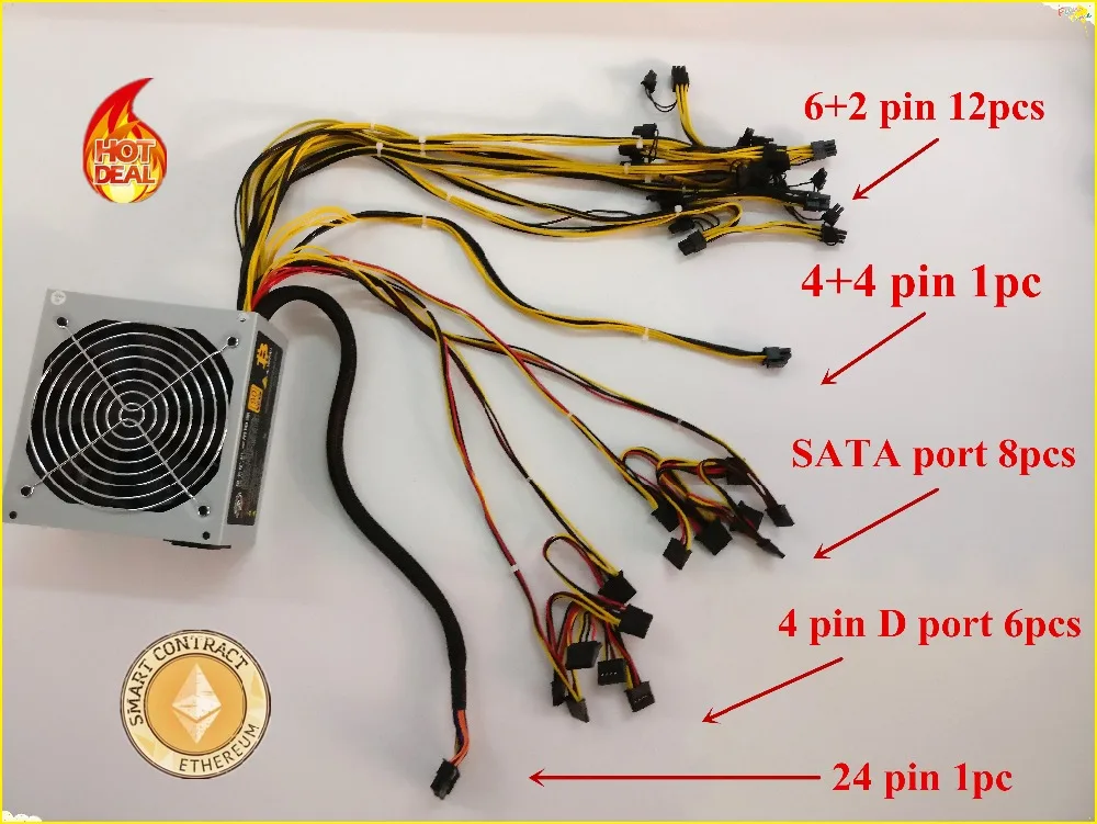 YUNHUI ETH ZCASH SC MINER Gold POWER 1800 Вт BTC источник питания для RX 470/570 RX480/580 6 GPU карт