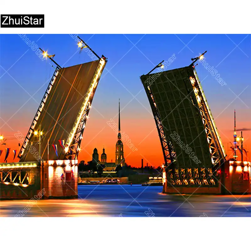 Камни в форме ромба дрель 5D DIY алмазная живопись &quotЗимние дворцовый мост&quot 3D