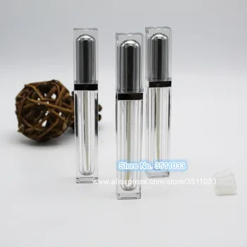 

High Quality Plastic Transparent Lip Gloss Tube Cosmetic Square Silver Lip Gloss Refillable Tube Liquid Lipstick Container 40pcs