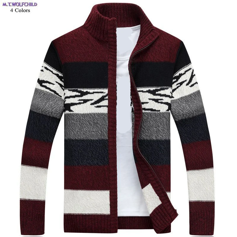 Mens sweaters long sleeve stand-collar striped knitted sweaters casual zipper cardigan mens knitted coats fashion mens sweaters