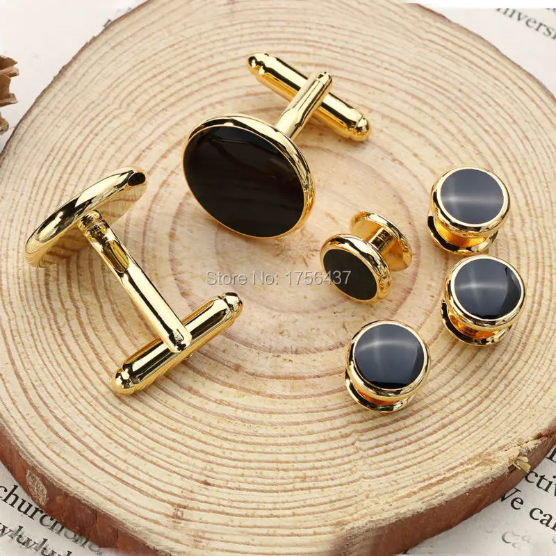 Glod Enamel Cufflinks studs set (3)