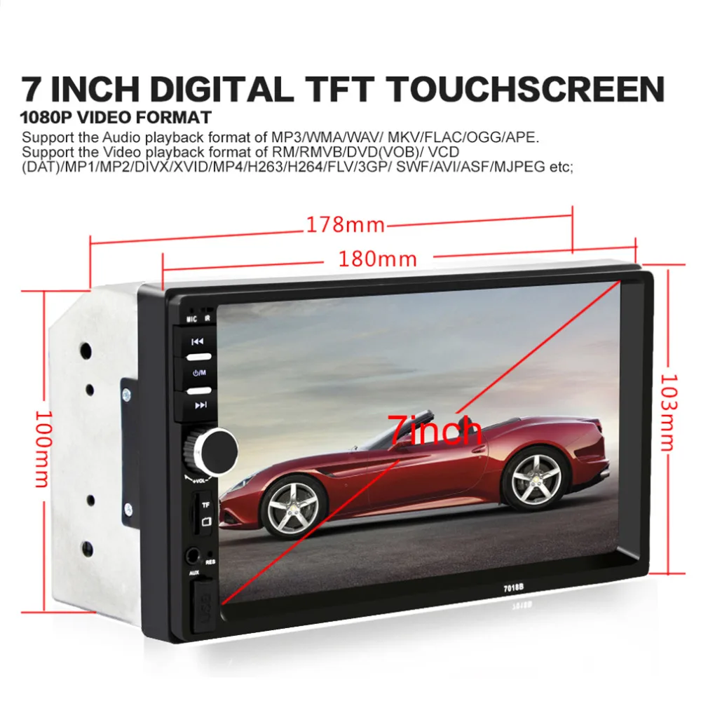 

2017 7018B 7 Inch Bluetooth Audio In Touch Screen Car Radio Car Audio Stereo Car MP3 MP5 Player USB Support for SD/MMC Hot Sale