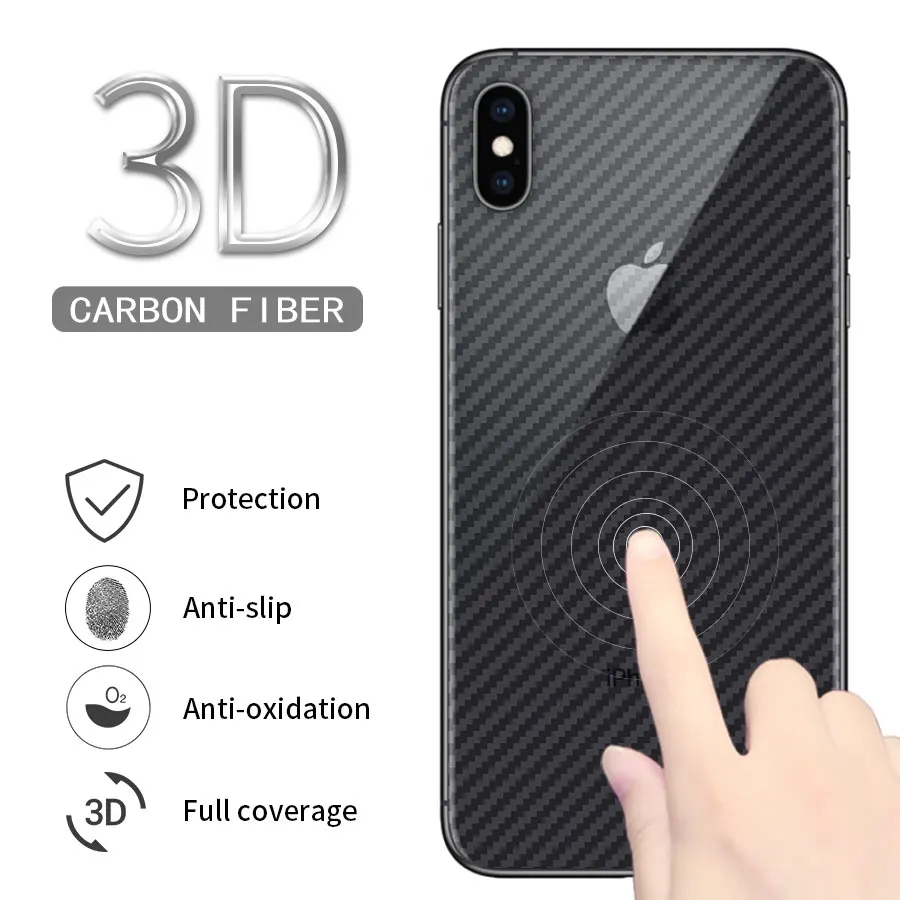 

3D Back Carbon Fiber Full Cover Screen Protector for iPhone 11 Pro Max X XS XR 8 7 6 6s Plus 5 5s SE Back Cover Protective Film