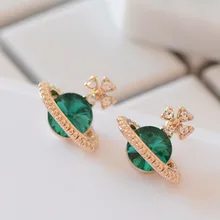 Золотистое круглое зеленое, серое, розовое, с кристаллами, с планетой, женские серьги-гвоздики, простые модные вечерние ювелирные изделия, новинка