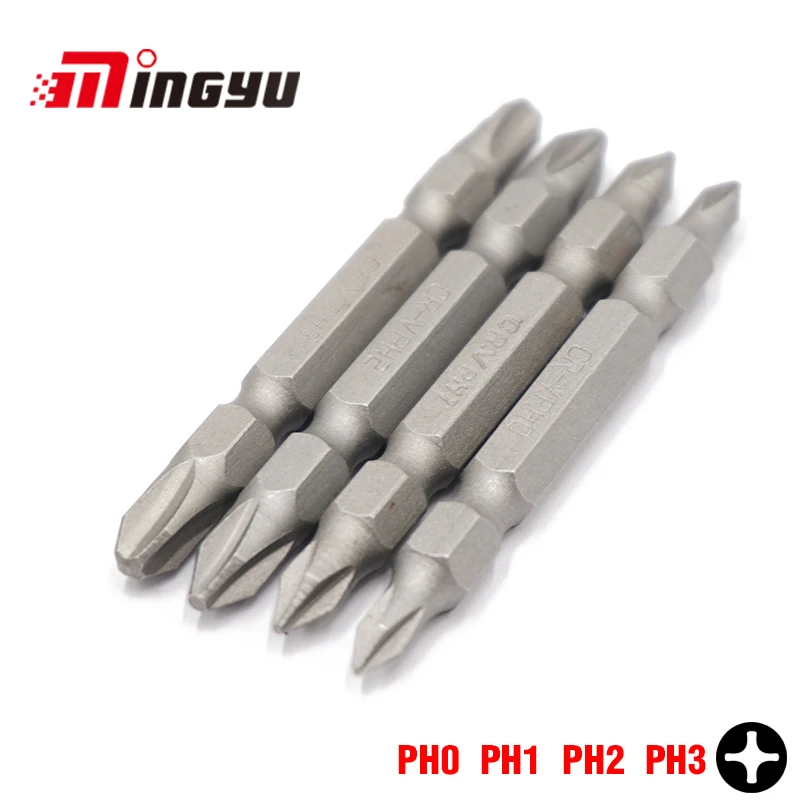 

4Pcs 1/4" Phillips Bit Set PH0 PH1 PH2 PH3 Electric Screwdriver Bit Double End 65mm CRV Hex Shank Screw Driver Tip