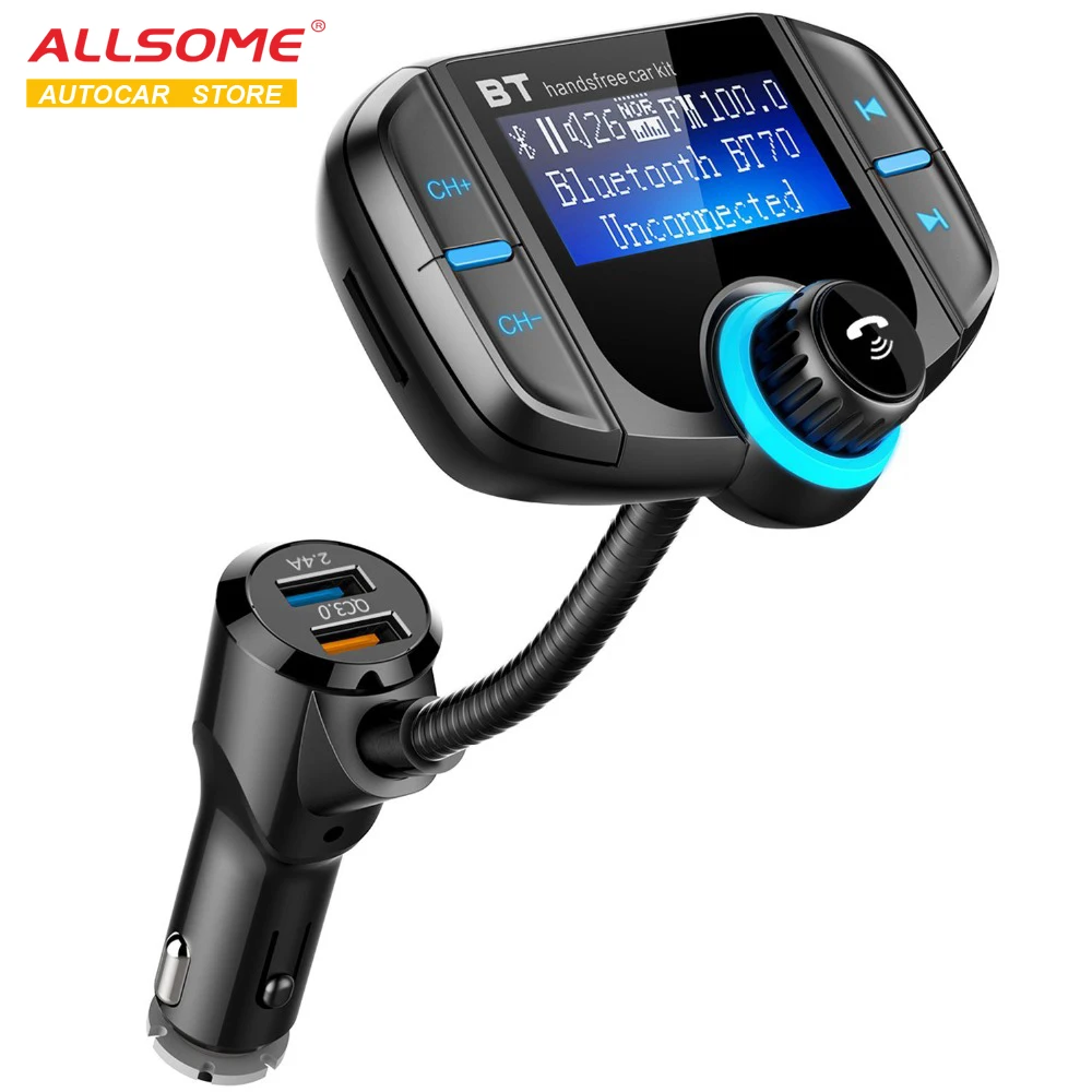 ALLSOME fm передатчик Bluetooth FM модулятор 2 порта Быстрая зарядка 3 0 зарядное устройство