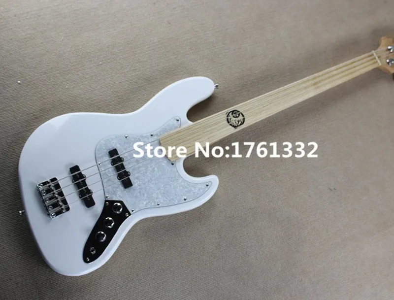 Factory custom 4 strings white body electric bass guitar with white
