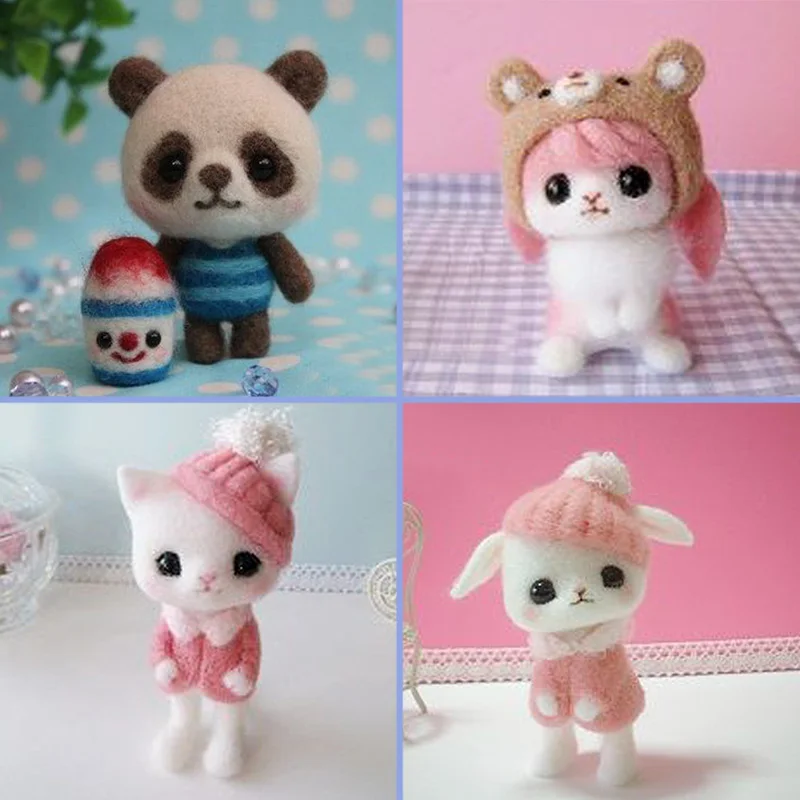 Non-Finished Creative Lol Animal Panda catToy Doll Wool Felt Poked Kitting Easy DIY Handcarft Felting Material | Дом и сад