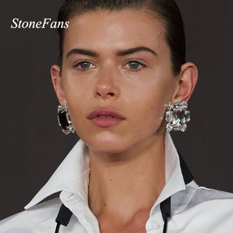 

Temperament Crystal Square Earrings Rhinestone Clip on Earrings Without Piercing Ear Clips for Women Evening Party Jewelry Gifts