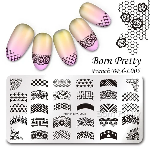 BORN PRETTY 6*6 см квадратный дизайн ногтей штамп шаблон 15 различных французских Советы Дизайн изображения пластины - Цвет: 36242