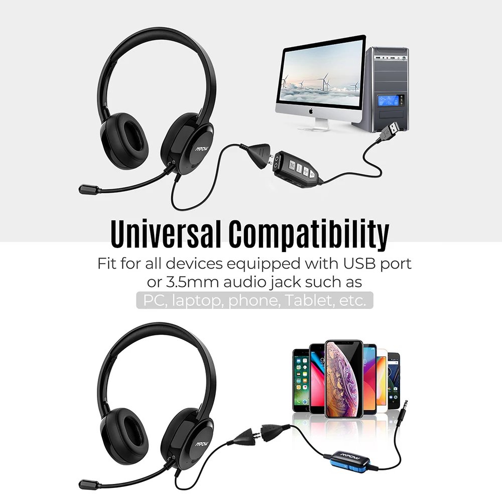 mpow wired computer headset