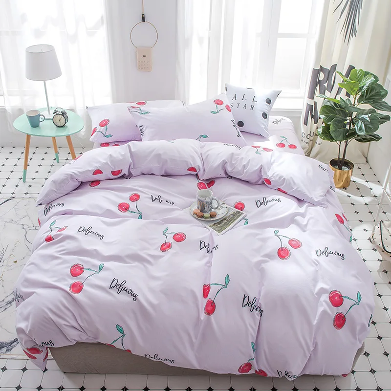 Фламинго ананас фруктовый принт постельное белье мультфильм плед белый пододеяльник наборы розовый плоский лист девушки постельное белье домашний текстиль