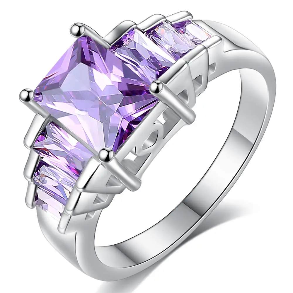 Beiver Новые Модные фиолетовые Свадебные брендовые кольца с кубическим цирконием AAA для женщин, ювелирные изделия серебряного цвета, лучшие подарки