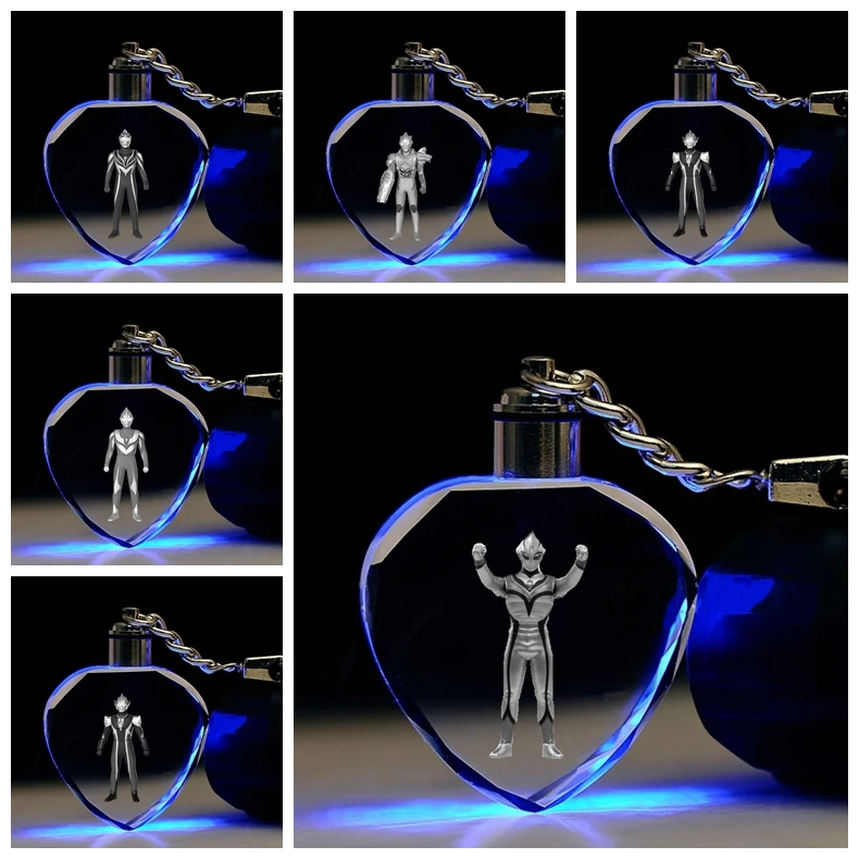 

ULTRAMAN Heart Shape Anime LED Key Chains LOGO Figure Keyring Crystal Toy Keychain Light Keyholder Gift NEW